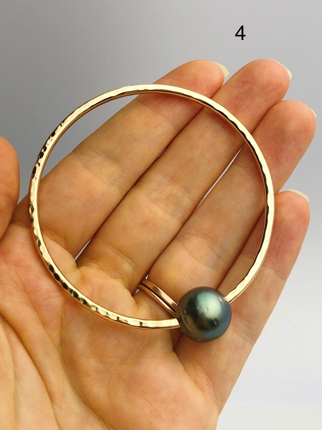 14K Gold Filled Single Tahitian Pearl Bangle Bracelets Size Medium