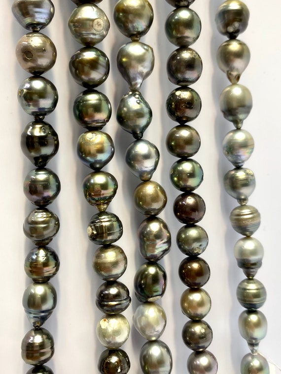 14mm Tahiti Pearls, Exquisite Sultry Gray to A Dark Pastel Green, Tahitian Pearls, Large Pearls SKU #968