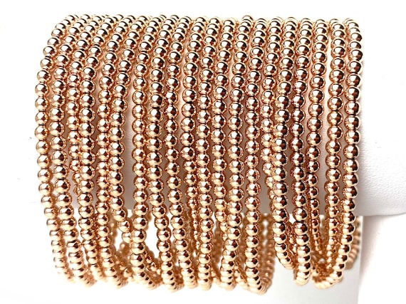 14k rose gold filled 6.5” 3.0mm beaded stretchy bracelet, Sku#4814730E65L