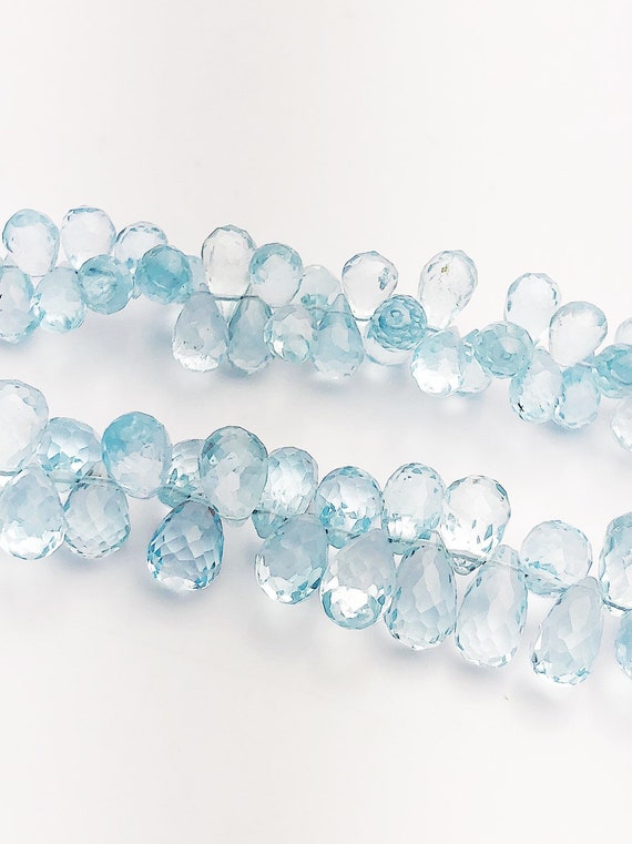 HALF OFF SALE - Sky Quartz Faceted Drop Gemstone Beads, Full Strand, Semi Precious Gemstone, 8"