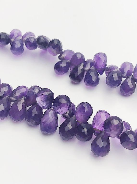 HALF OFF SALE - Amethyst Faceted Drop Gemstone Beads, Full Strand, Semi Precious Gemstone, 8"