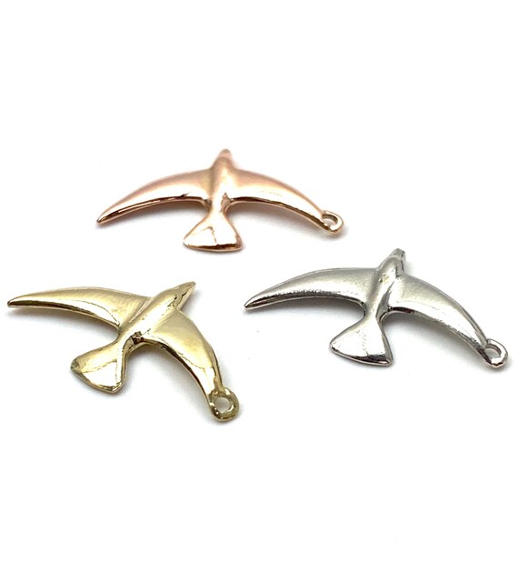 14K solid white gold, yellow gold and rose gold bird charm, SKU# L-10