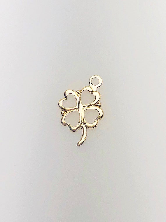 14K Gold Fill Four Leaf Clover Charm w/ Ring, 7.7x10.1mm, Made in USA - 487