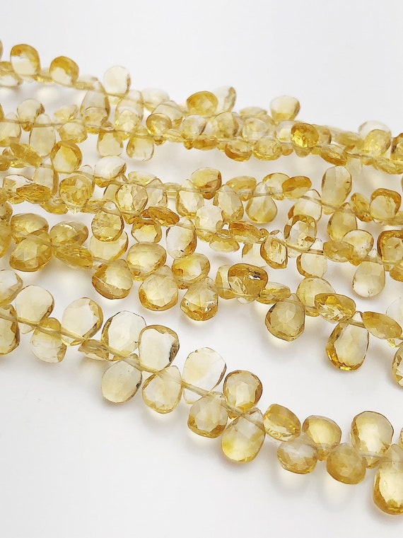 HALF OFF SALE - Citrine Flat Faceted Pear Gemstone Beads, Full Strand, Semi Precious Gemstone, 8"