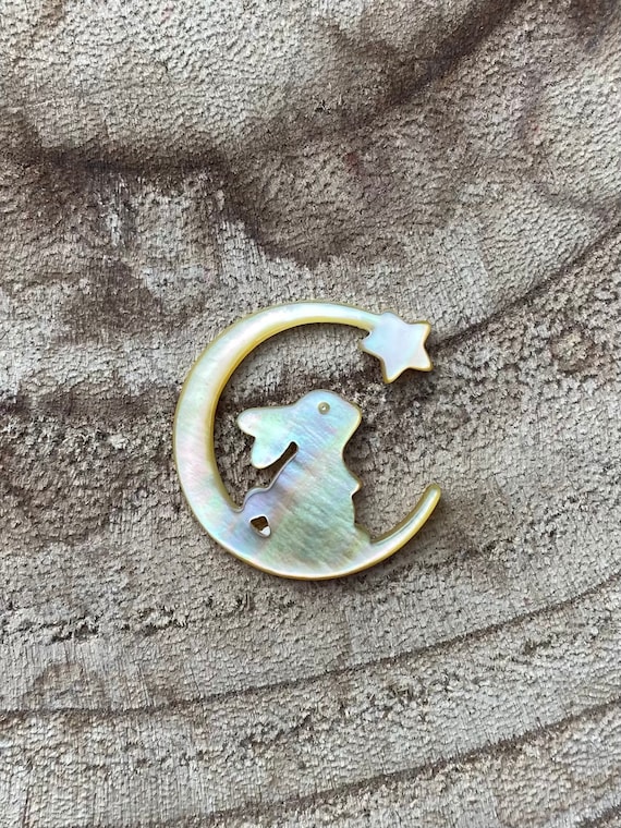 Mother Of Pearl Bunny On The Crescent Moon Star Shell, Sku#M2212