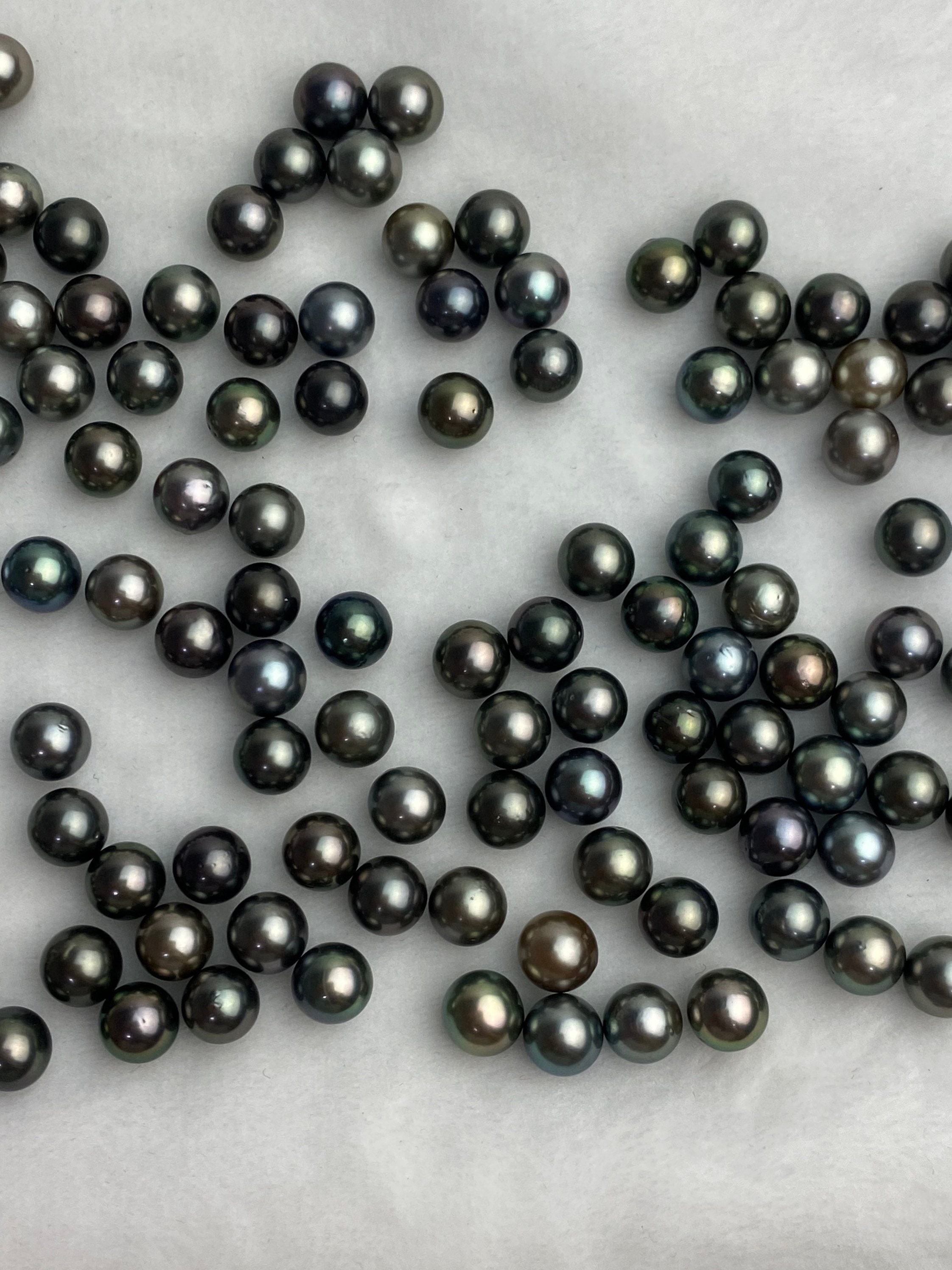 AAA Tahitian Pearls, 7mm round semi round, dark multi colors (Item 954)