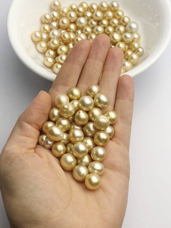 Golden South Sea Loose Pearls, Ovals - Drops, 10mm - 12mm, AA Quality