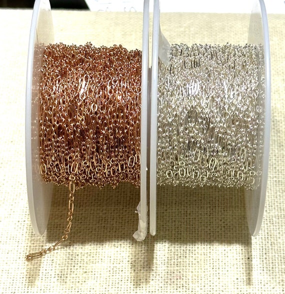 Small Flat Long & Short 3+1 Chain, Per Foot, 14K Gold Filled, Sterling Silver