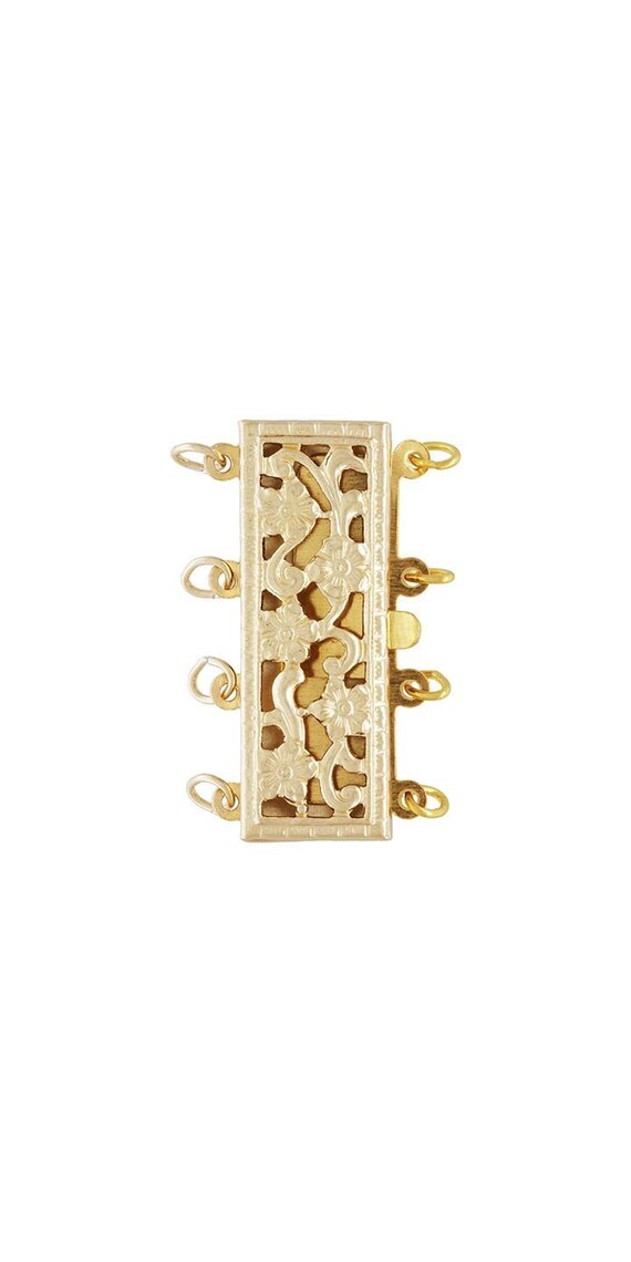 9.0x23.0mm Rectangle Filigree Pearl Clasp 4 Row, 14k gold filled. Made in USA. #4003581