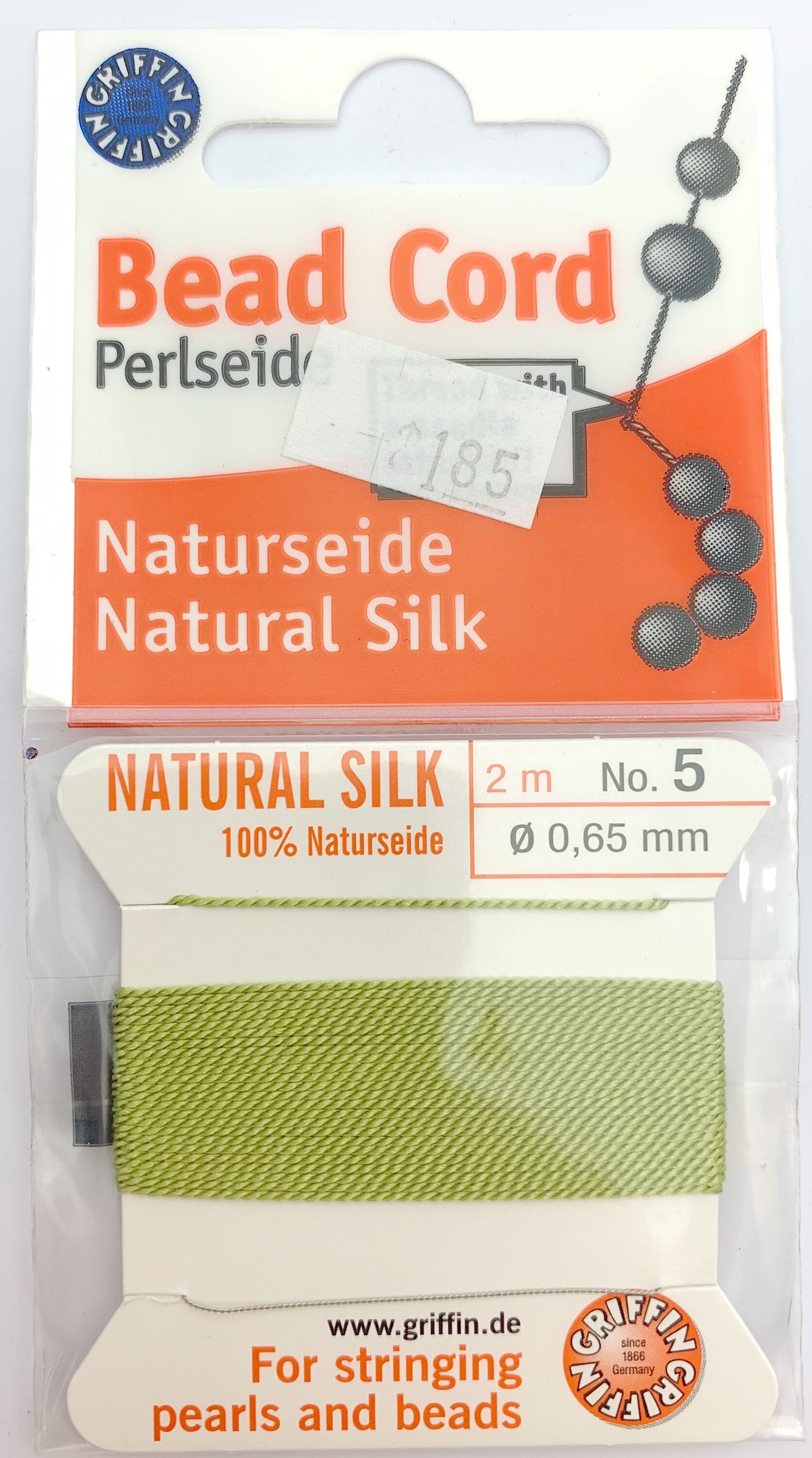 100 Natural Jade Green Silk Beading Cord, 2 Meters