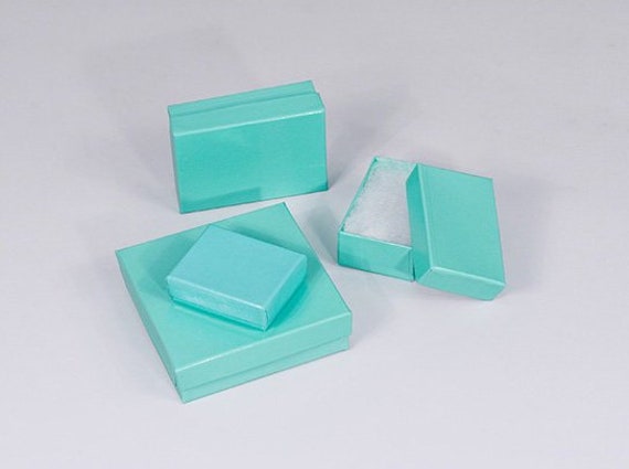 100 Pcs 2 1/8" x 1 5/8" x 3/4" Glossy Teal Blue Jewelry Boxes, Cotton Filled, Sold By The Case, 100 Quantity - BX2811-TB