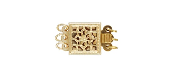 8.5x8.5mm Square Filigree Pearl Clasp 3 Row, 14k gold filled. Made in USA. #4003577