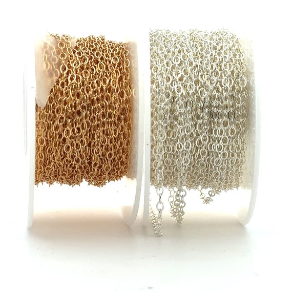 2.3mm Flat Open Cable, Per Foot, 14k Gold Filled, Sterling Silver