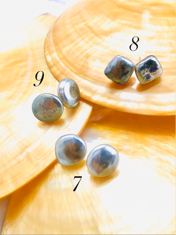 Stunning keshi pearl earring stud , 14K yellow gold backs , SKU #070736