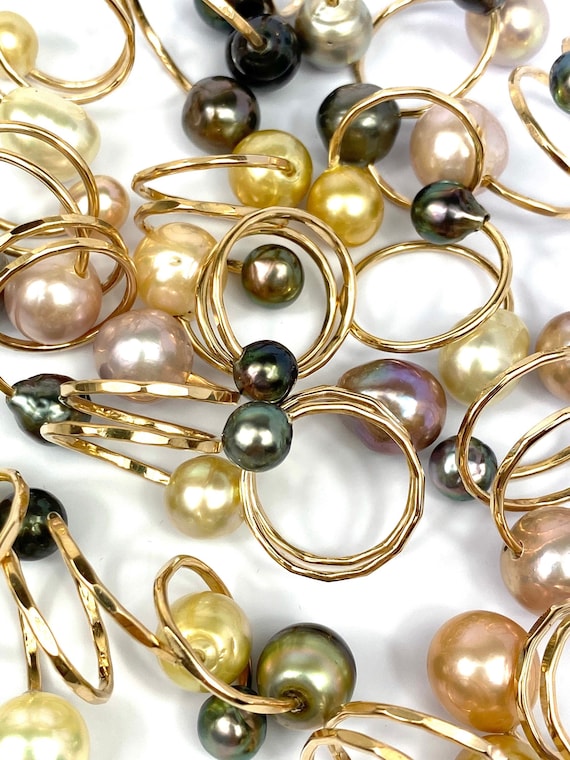 Gorgeous Adjustable 14KGF Edison, Tahitian, and South Sea Pearl Rings, 14K Gold Filled, 14K Gold Fill, Sku: GPR-4