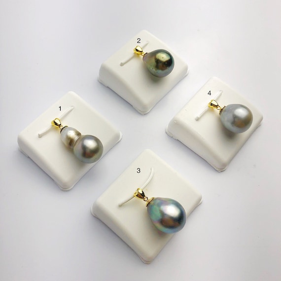 13-14mm Tahitian Pearl Pendants on 18K Gold Plated Sterling Silver (439 No. 1-4 )