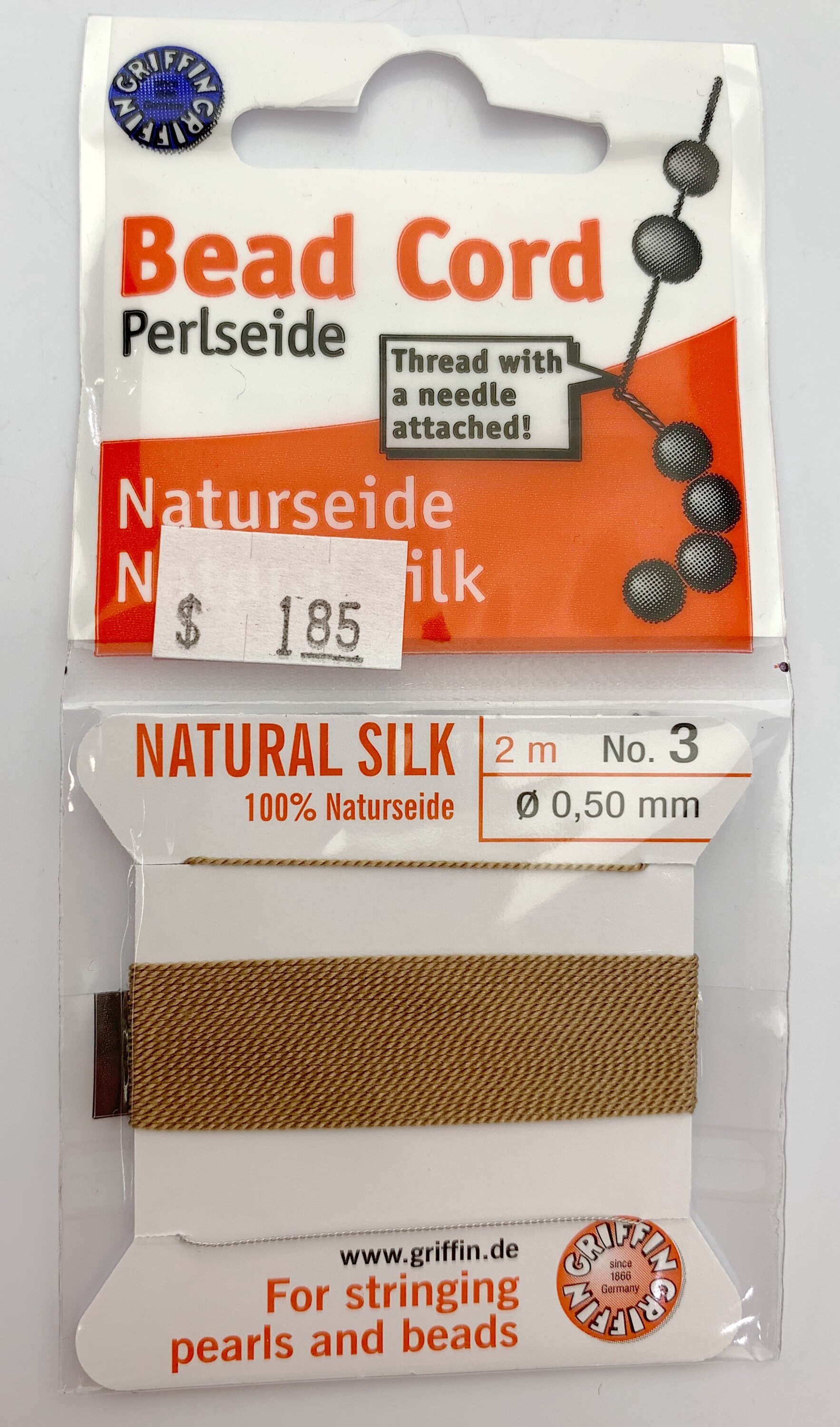 100 Natural Beige Silk Beading Cord, 2 Meters