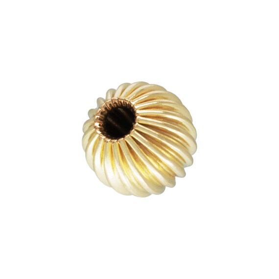 5.0mm Straight Corrugated Bead 1.5mm Hole, 14k gold filled. Made in USA. #4004750C