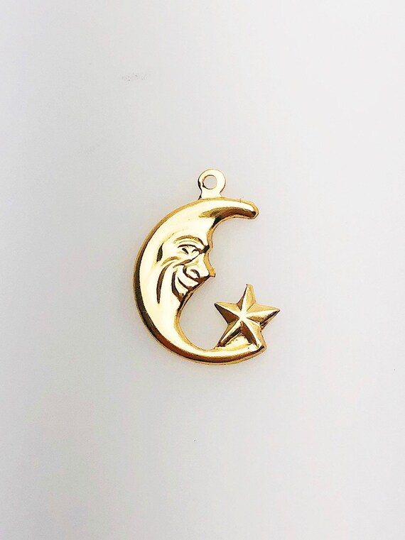 14K Gold Fill Moon & Star Charm w/ Ring, 11.0mm, Made in USA - 1840