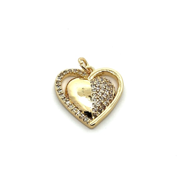 Heart charm, Cubic Zirconia, 14K gold plated, SKU#M3434