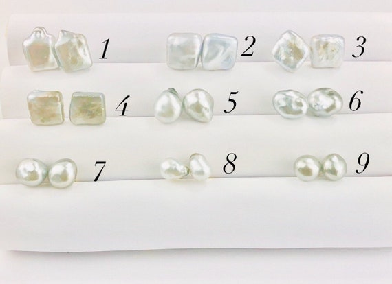 Stunning Tahitian Keshi studs , 4.12mm - 9.61 mm , SKU# 070735