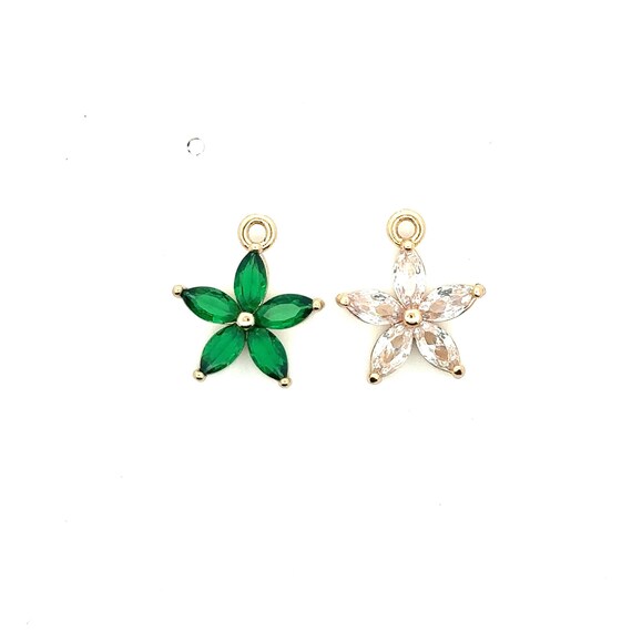 Flower crystal charm, Emerald green and Clear, SKU#M3110