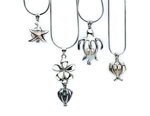 Collana Con Ciondolo Gabbia E Perle D'ostrica – Argento, Stile Bohémien, Fatta A Mano