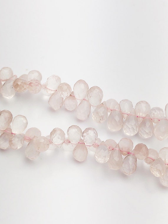 HALF OFF SALE - Rose Quartz Faceted Drop Gemstone Beads, Full Strand, Semi Precious Gemstone, 8"