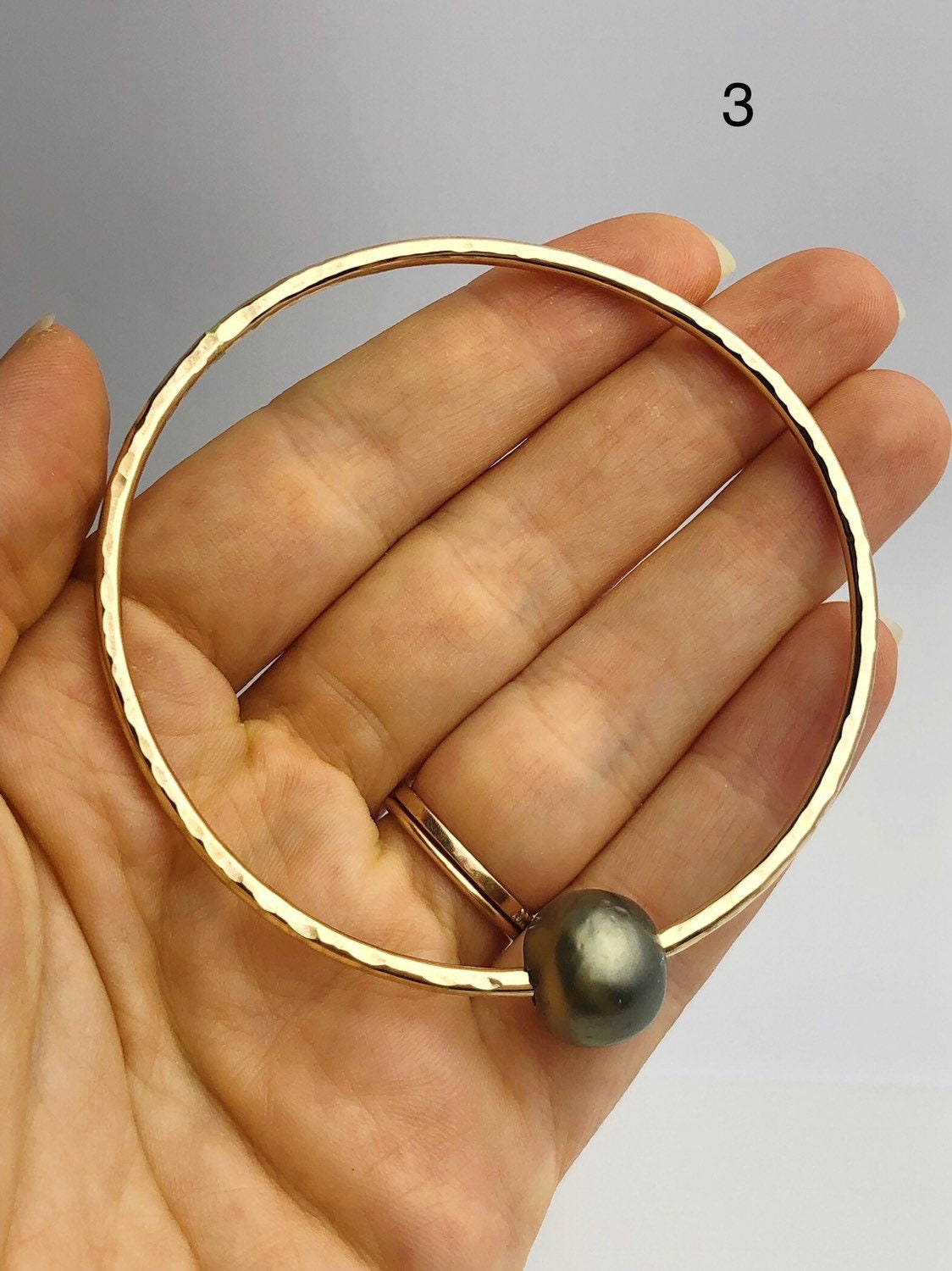 14K Gold Filled Single Tahitian Pearl Bangle Bracelets Size Large