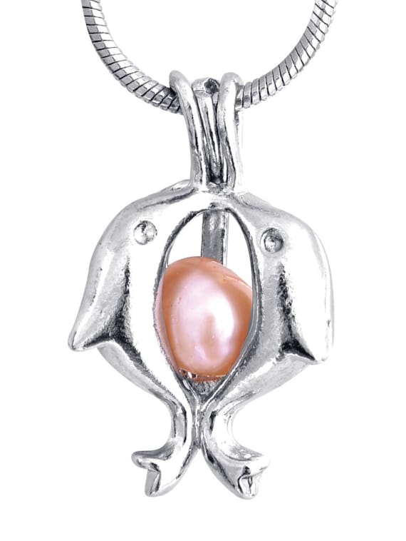 CLOSEOUT SPECIAL - Sterling Silver or White Gold Plated Cage Pendant for 6 mm to 7 mm Loose Pearl  Dolphin 2 (CP4, SCP4)