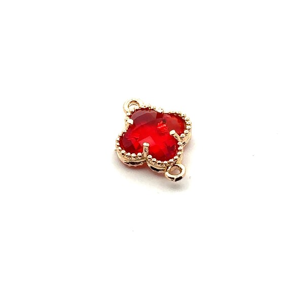 Red four leaf clover double ring crystal charm,SKU#M2142red