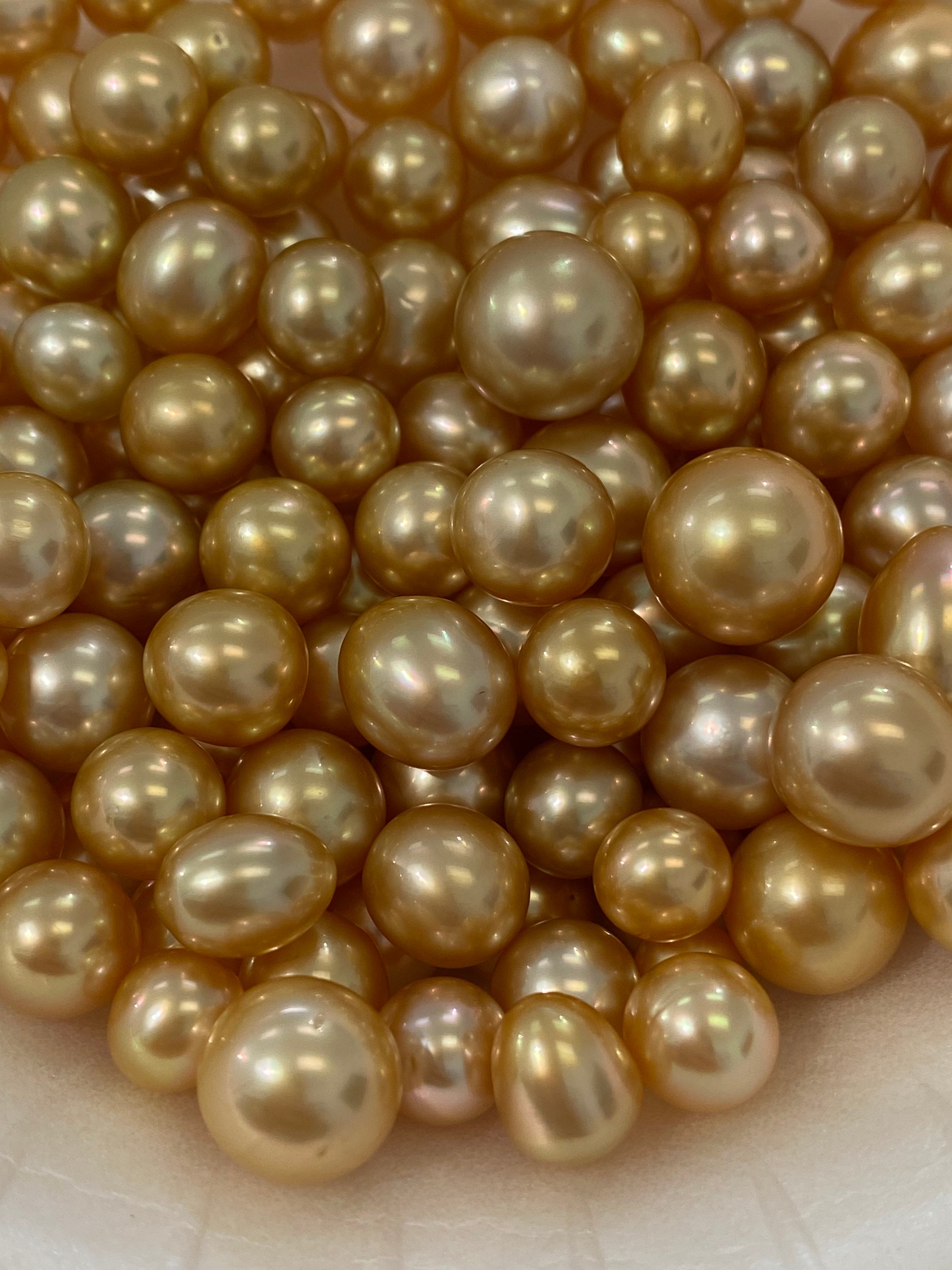 8mm to 11mm Golden South Sea Pearls, Oval Shapes, 100% Natural Colors 