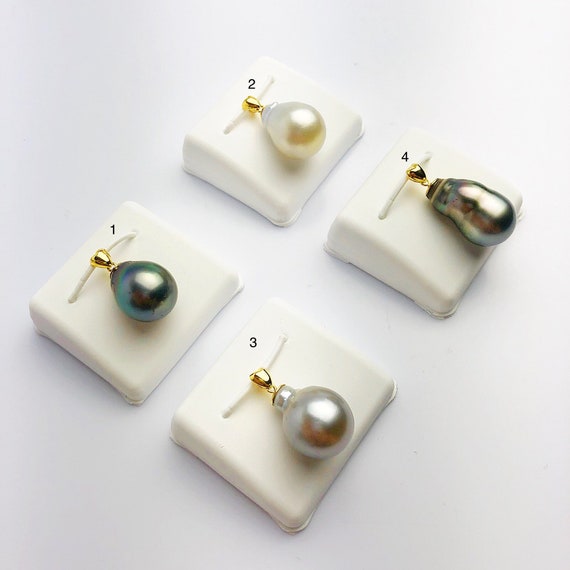 13-14mm Tahitian Pearl Pendants on 18K Gold Plated Sterling Silver (448 No. 1-4)