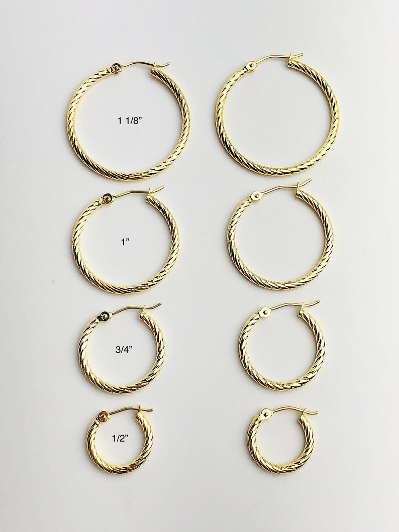 14k 2mm Gold Twist Hoop Earrings #882-205, 208, 207, 206 1 18 to 12 Made in USA