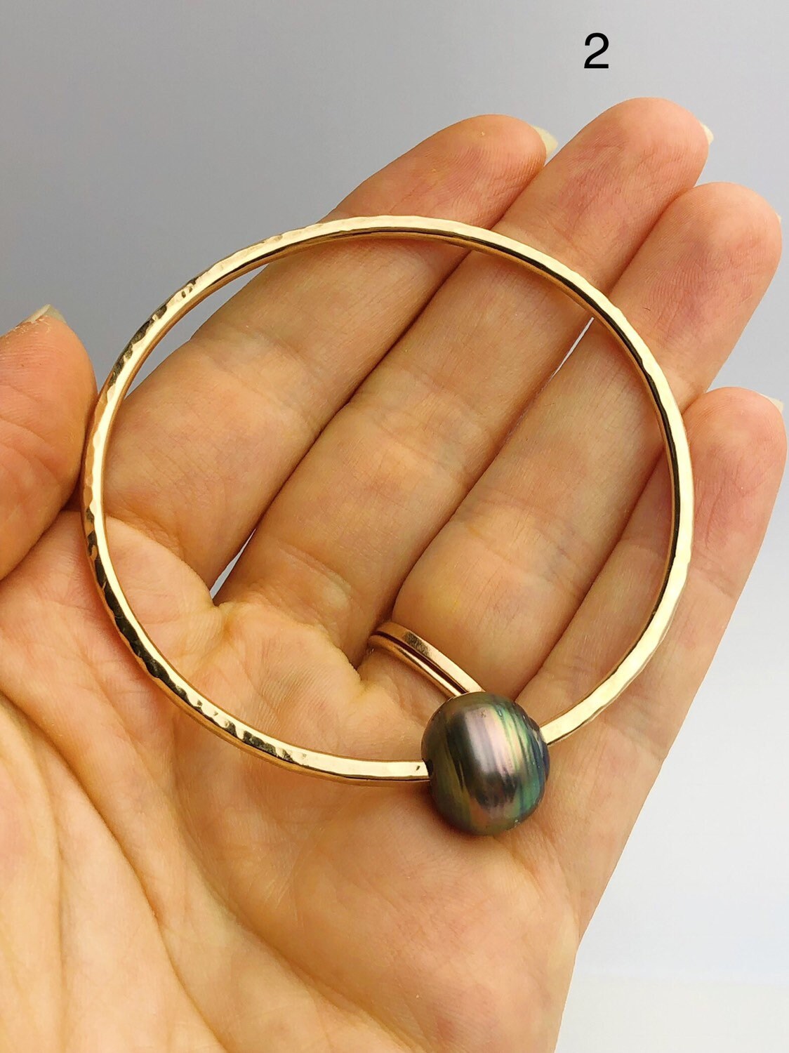 14K Gold Filled Single Tahitian Pearl Bangle Bracelets Size Medium