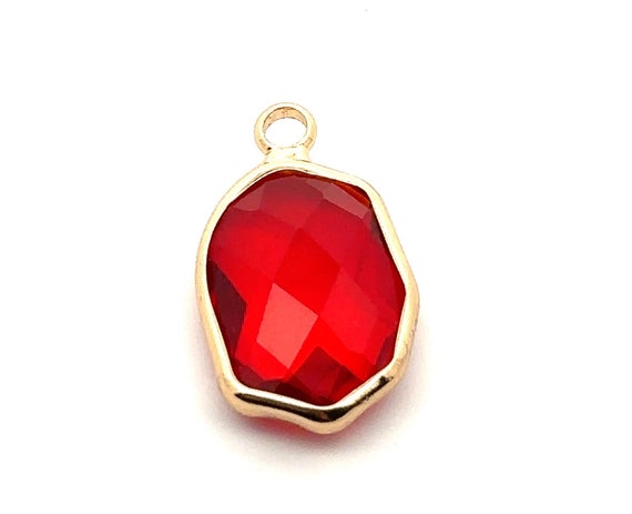 Red crystal charm, 14K gold plated. SKU#M8814