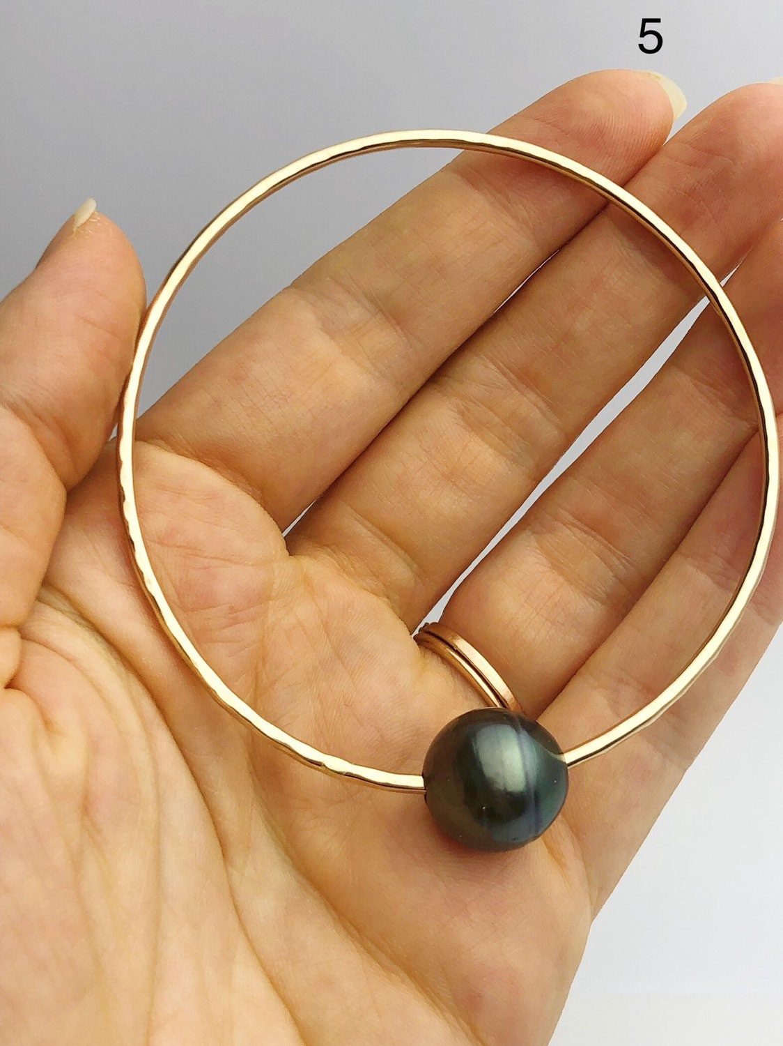 14K Gold Filled Single Tahitian Pearl Bangle Bracelets Size Large