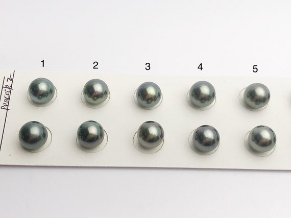 Tahitian Loose Pearls, Round AAA, Blue/Grey Peacock Matched Pairs, 8.5-9mm, #654