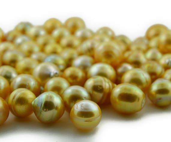 Golden South Sea Pearls Natural Color Baroque Shape, Sizes 11 to 14 Mm RF  022 