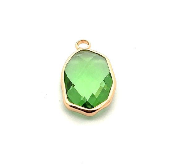 Green crystal charm, 14K gold plated. SKU#M8811