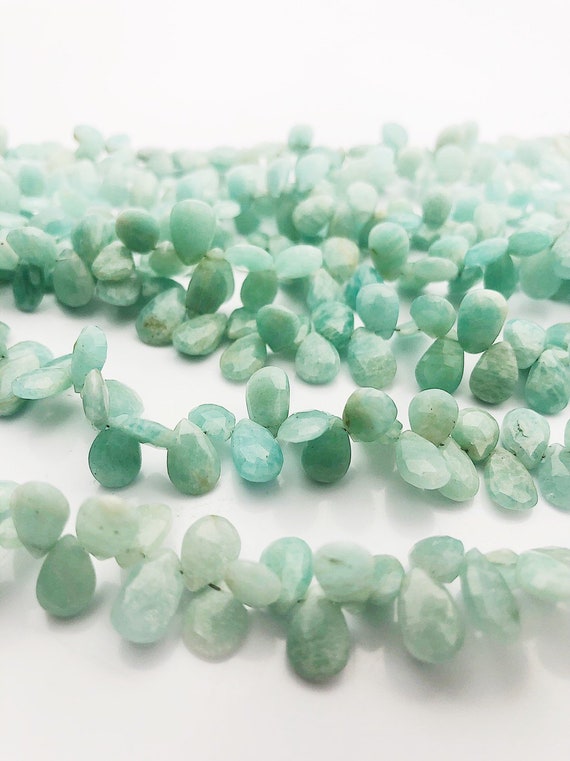 HALF OFF SALE - 9mm Amazonite Faceted Flat Pear Gemstone Beads, Full Strand, Semi Precious Gemstone, 8"