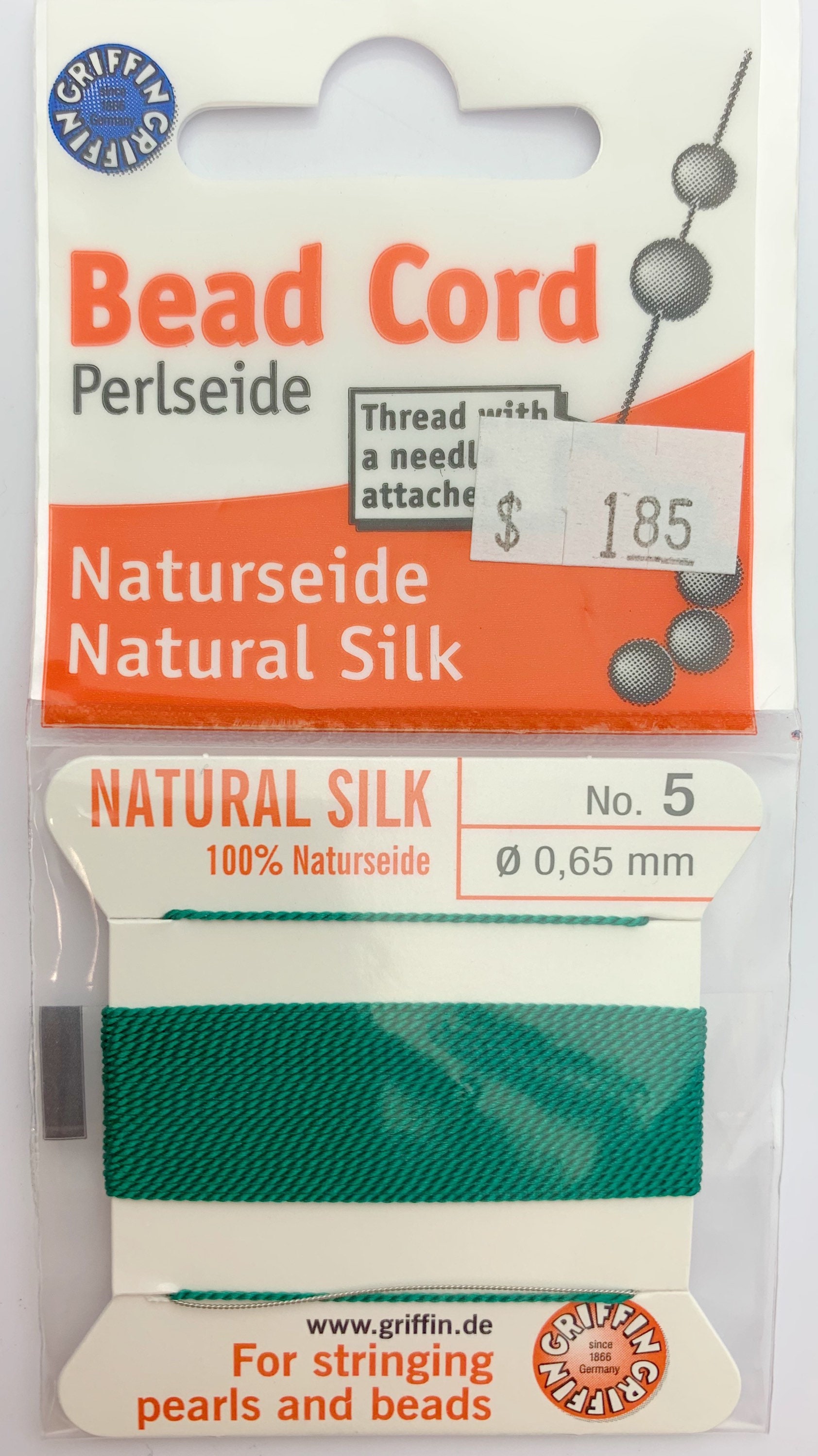 100 Natural Green Silk Beading Cord, 2 Meters