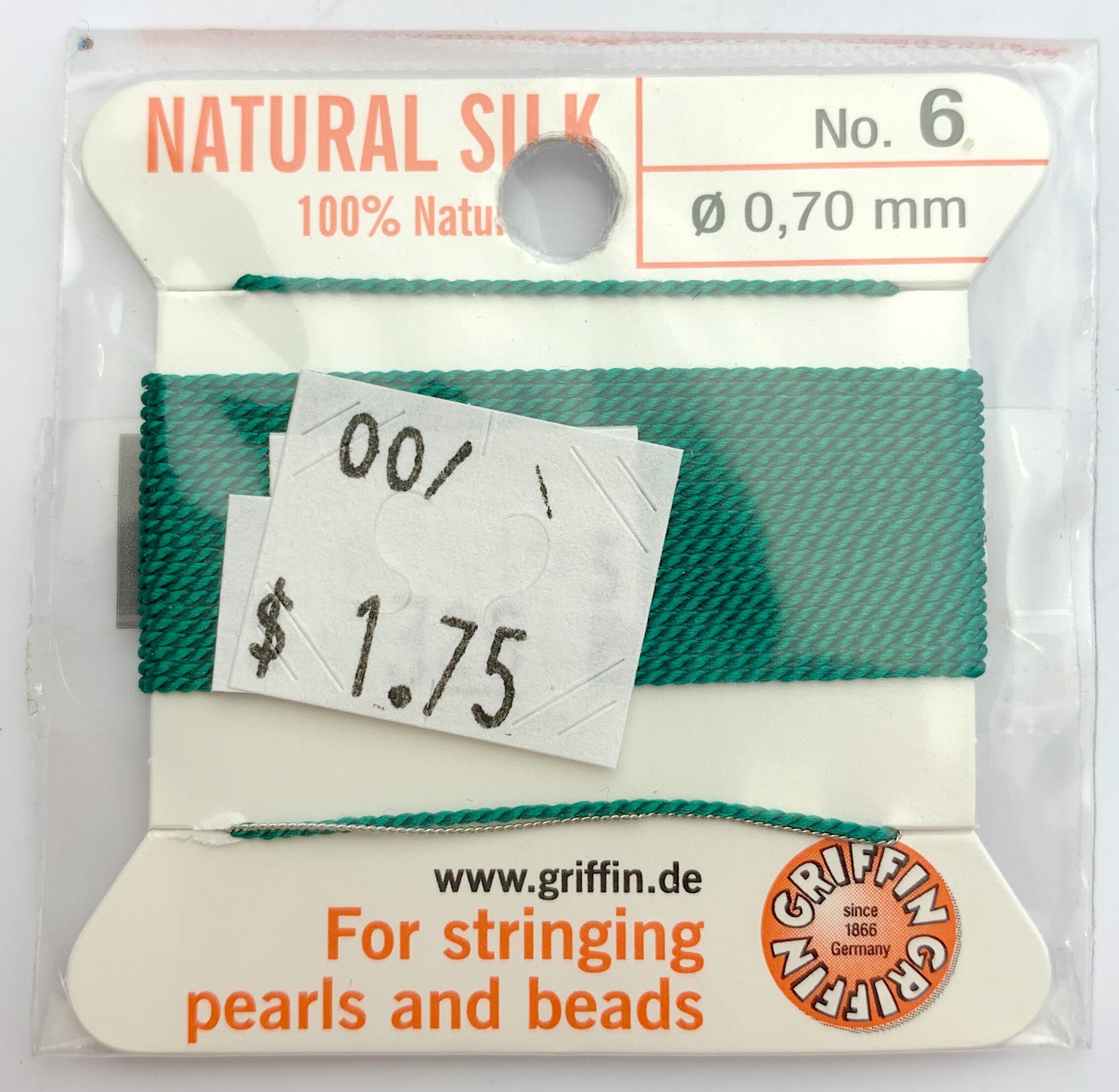 100 Natural Green Silk Beading Cord, 2 Meters