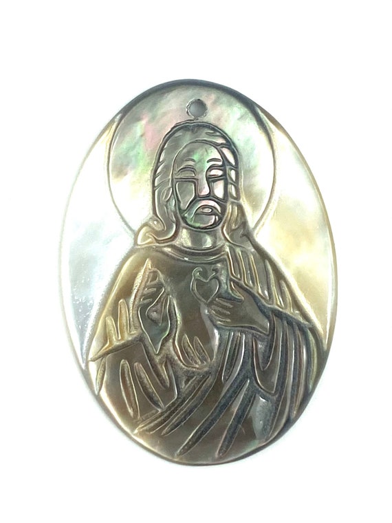 Mother Of Pearl Jesus Sacred Heart, Mother Of Pearl Bead, Sku#M372