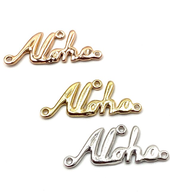 14K solid white gold, rose gold and yellow gold “ aloha” charm, SKU# L-166