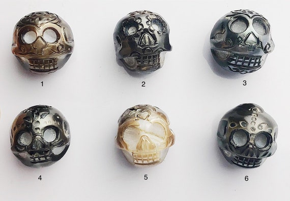 Carved Skulls Dia de Los Muertos Tattoo Tahitian Pearl 13-14mm (712)