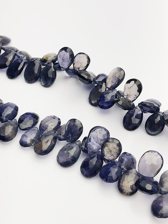 HALF OFF SALE - Iolite Flat Faceted Pear Gemstone Beads, Full Strand, Semi Precious Gemstone, 8"