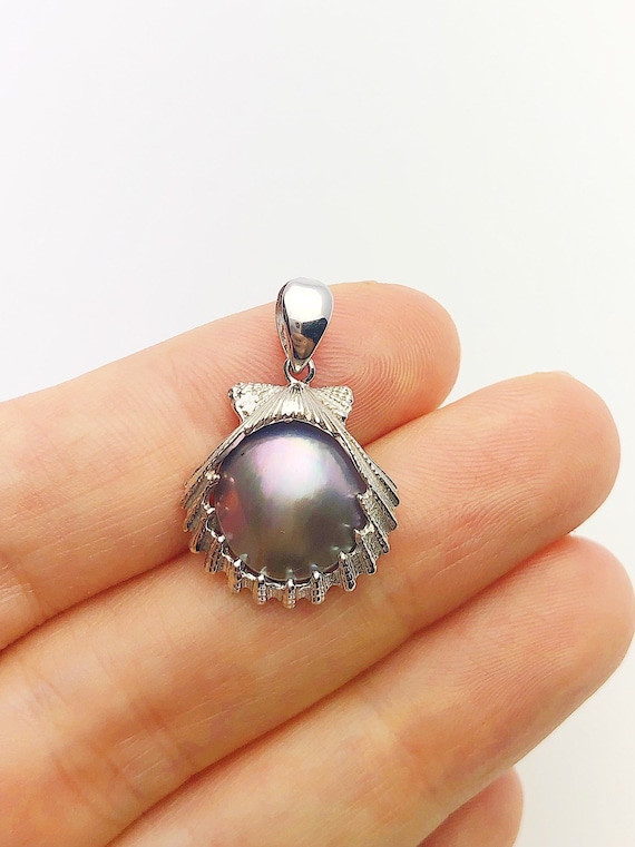 30% OFF - 14K White Gold Sea of Cortez Mabe Pearl Pendant, Seashell, Made in Hawaii (#796)