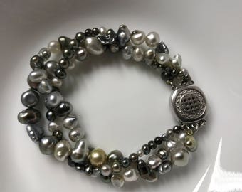タヒチアンケシパールブレスレット：スターリングシルバーまたは 