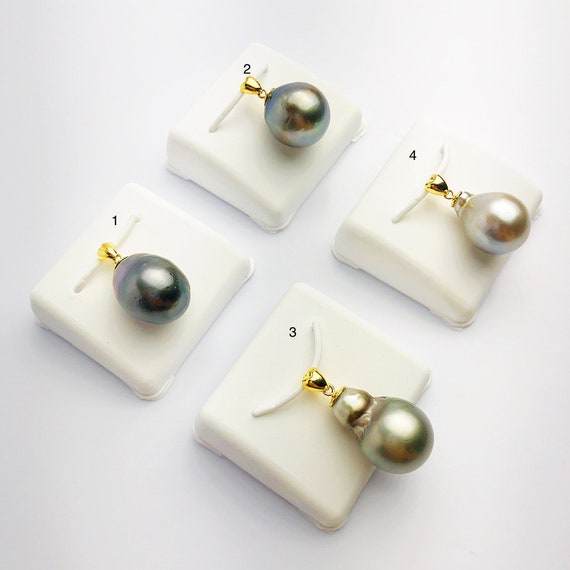 13-15mm Tahitian Pearl Pendants on 18K Gold Plated Sterling Silver (450 No. 1-4)